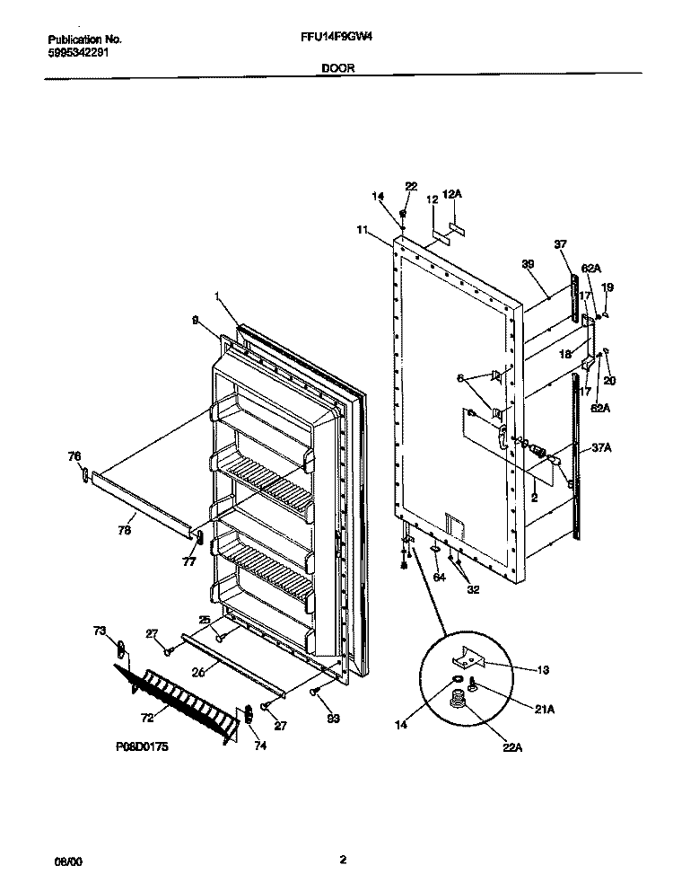 DOOR Diagram and Parts List for FFU14F9GW4  Frigidaire Freezer
