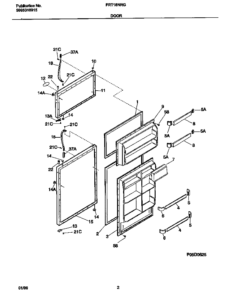 DOOR Diagram and Parts List for FRT18NRGD1  Frigidaire Refrigerator