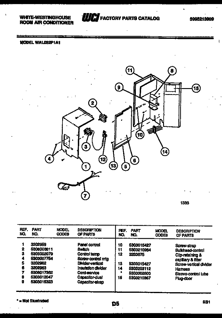 ELECTRICAL PARTS Diagram and Parts List for WAL092P1A1  Frigidaire Air Conditioner