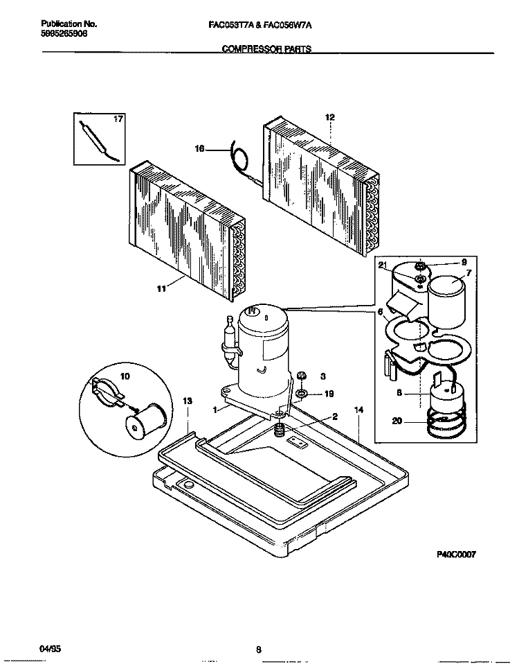 COMPRESSOR PARTS Diagram and Parts List for FAC056W7A2  Frigidaire Air Conditioner