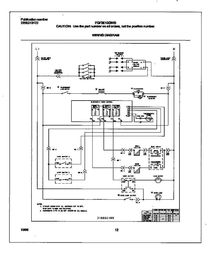 WIRING DIAGRAM Diagram and Parts List for FGF351SGWB  Frigidaire Range