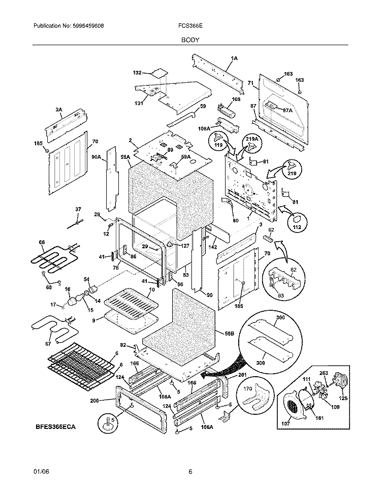 BODY Diagram and Parts List for FCS366ESB  Frigidaire Range
