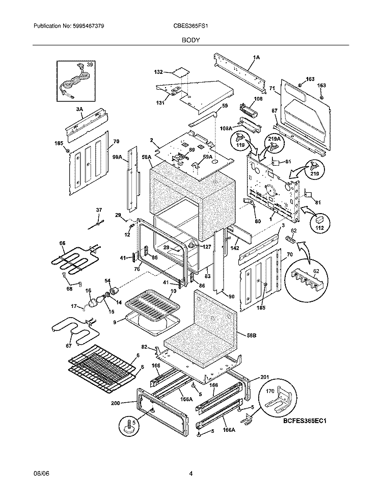 BODY Diagram and Parts List for CBES365FS1  Crosley Wall Oven