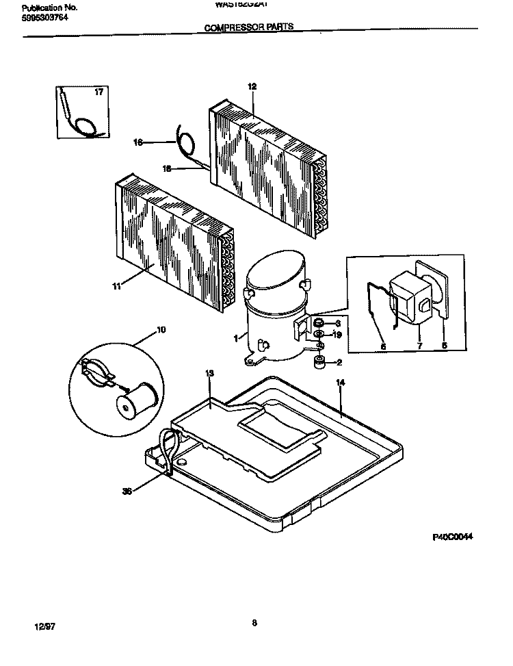 COMPRESSOR PARTS Diagram and Parts List for WAS182G2A1  Frigidaire Air Conditioner