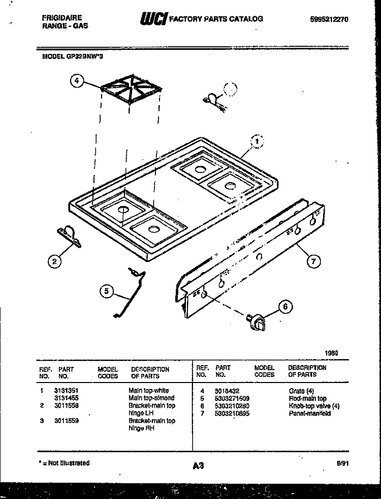 COOKTOP PARTS Diagram and Parts List for GP32BNW3  Frigidaire Range