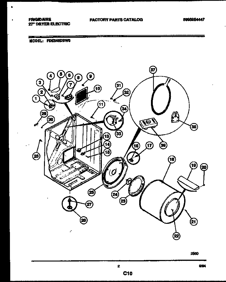 CABINET AND COMPONENT PARTS Diagram and Parts List for FDE546DBW0  Frigidaire Dryer