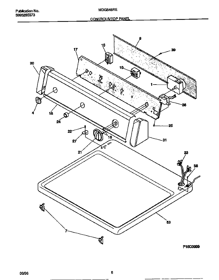 CONTROLS / TOP PANEL Diagram and Parts List for MDG546RED0  Frigidaire Dryer