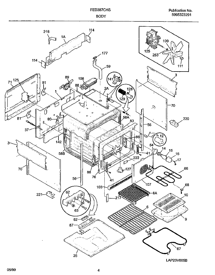 BODY Diagram and Parts List for FED387CHSA  Frigidaire Range