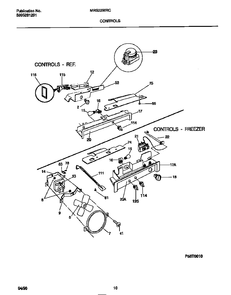 CONTROLS Diagram and Parts List for MRS22WRCD2  Frigidaire Refrigerator