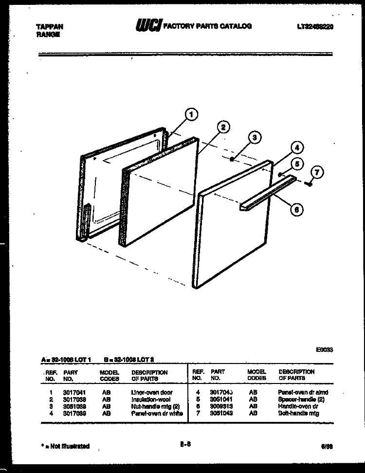 DOOR PARTS Diagram and Parts List for 32-1008-00-01  Tappan Range