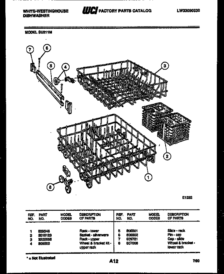 RACKS AND TRAYS Diagram and Parts List for SU211MR  Frigidaire Dishwasher