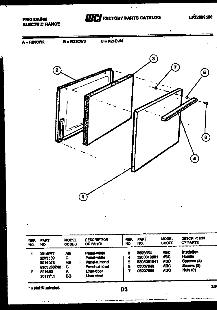 DOOR PARTS Diagram and Parts List for R21CL4  Frigidaire Range
