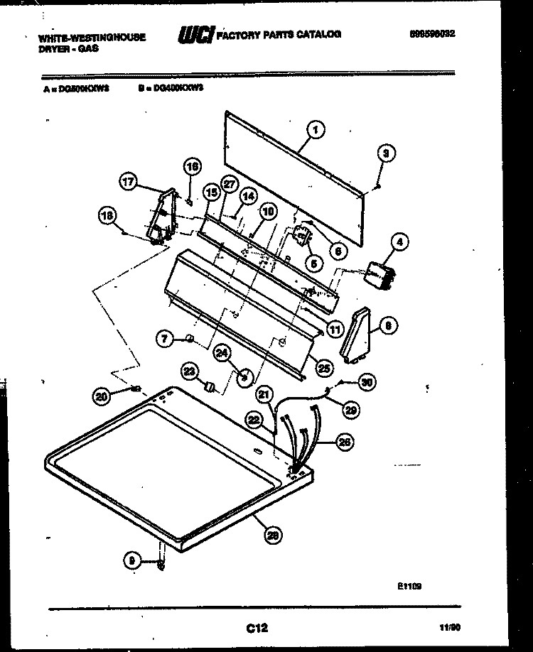 CONSOLE AND CONTROL PARTS Diagram and Parts List for DG400KXW3  Frigidaire Dryer