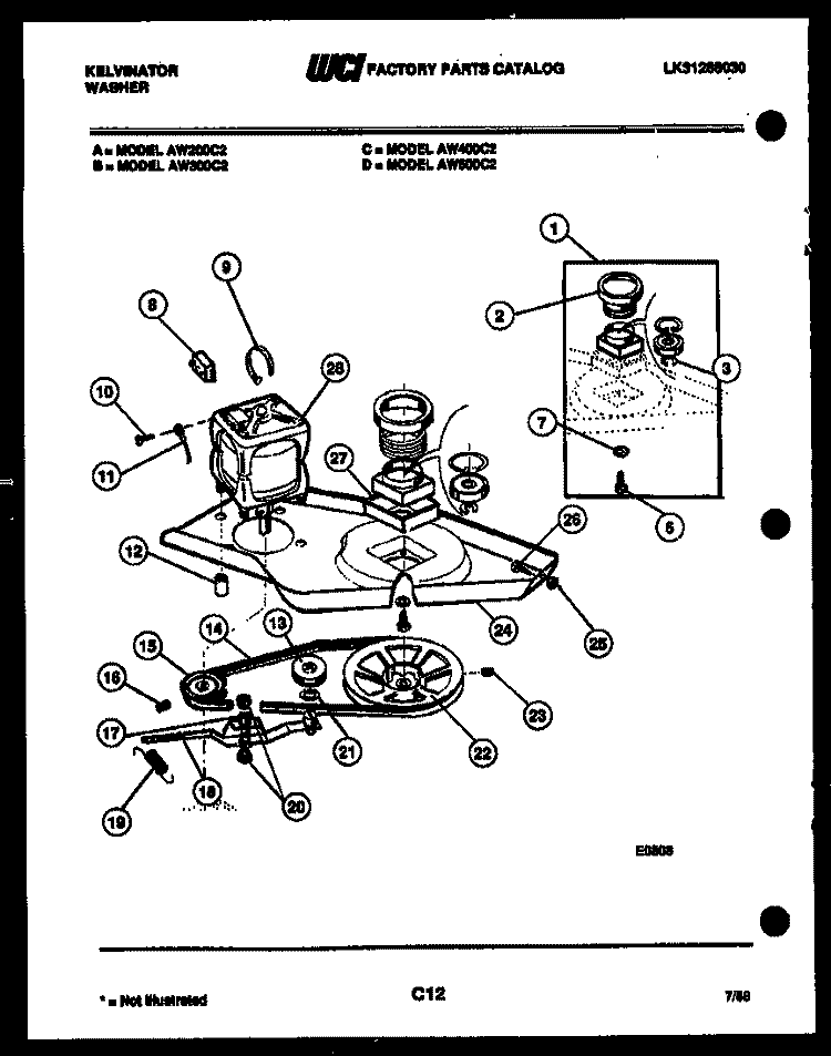 MOTOR AND IDLER ARM CLUTCH Diagram and Parts List for AW300C2W  Kelvinator Washer