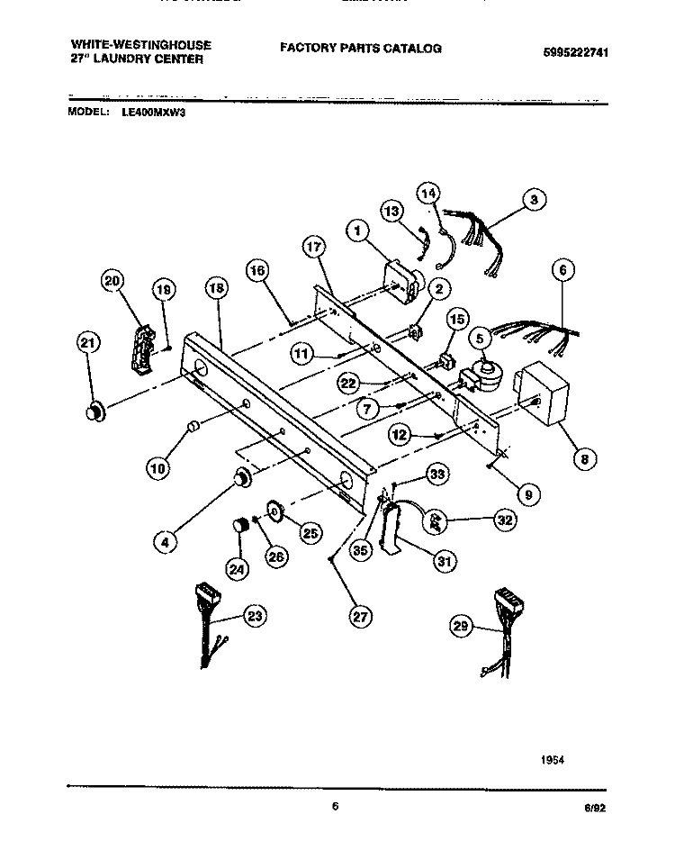 CONTROL PANEL Diagram and Parts List for LE400MXW3  Frigidaire Washer Dryer Combo