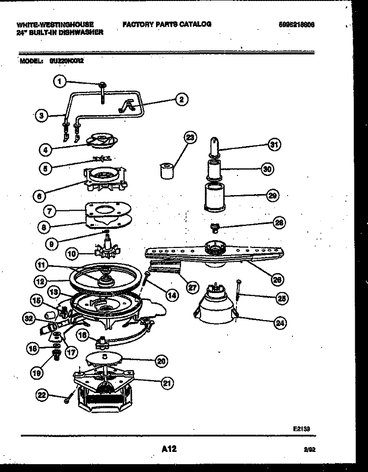 MOTOR PUMP PARTS Diagram and Parts List for SU220NXDR2  Frigidaire Dishwasher