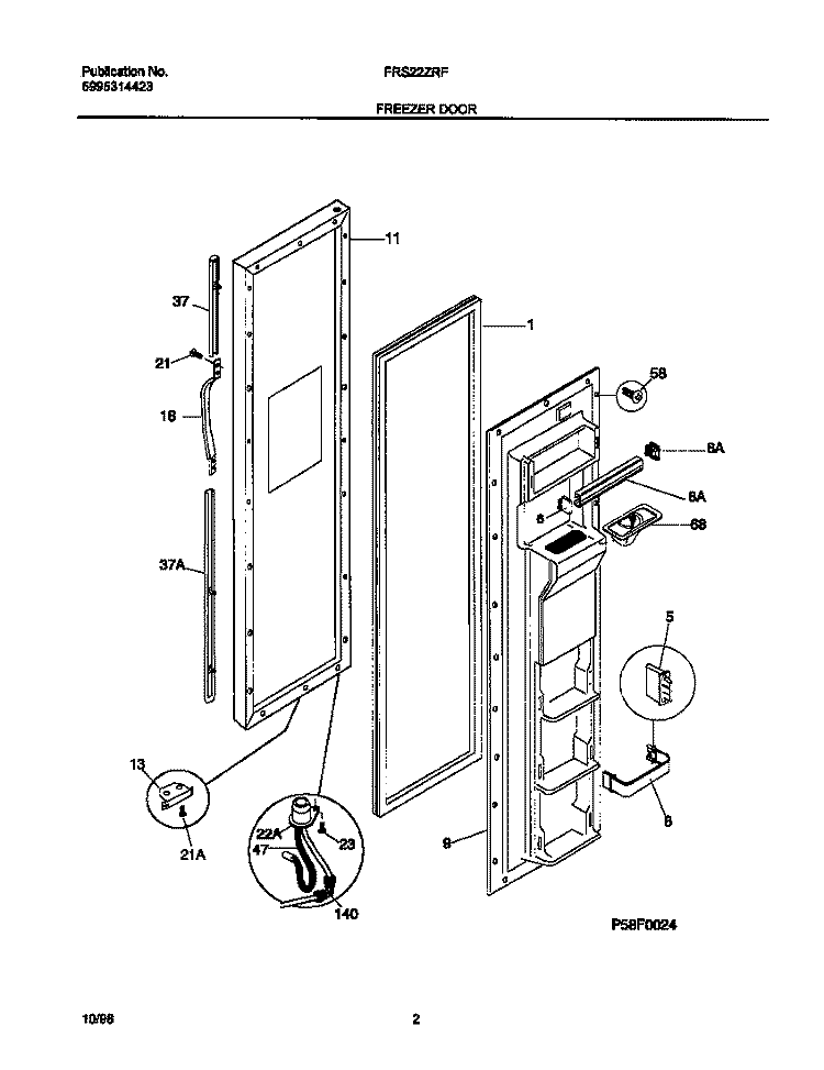 FREEZER DOOR Diagram and Parts List for FRS22ZRFD3  Frigidaire Refrigerator