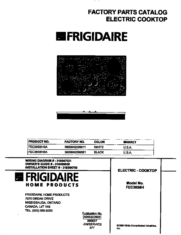 COVER Diagram and Parts List for FEC36S8HSA  Frigidaire Cooktop