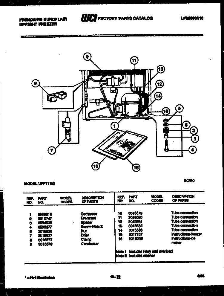 COMPRESSOR PARTS Diagram and Parts List for UFF111IE  Frigidaire Freezer