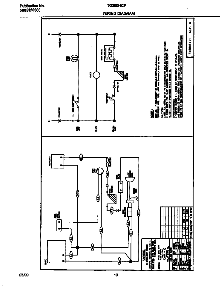 WIRING DIAGRAM Diagram and Parts List for TGB504CFB3  Tappan Wall Oven