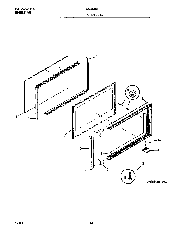 UPPER DOOR Diagram and Parts List for TGO356BFD3  Frigidaire Range