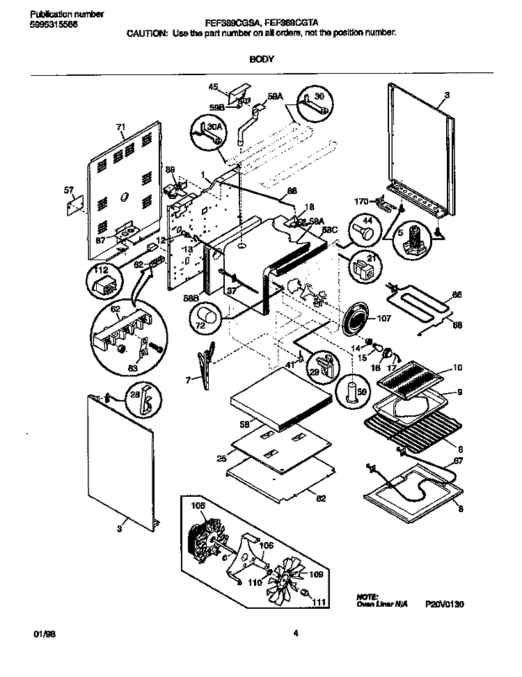 BODY Diagram and Parts List for FEF369CGTA  Frigidaire Range