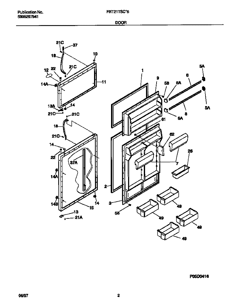 DOOR Diagram and Parts List for FRT21TSCW6  Frigidaire Refrigerator