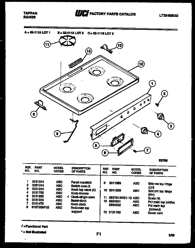 COOKTOP PARTS Diagram and Parts List for 32-1118-23-01  Tappan Range