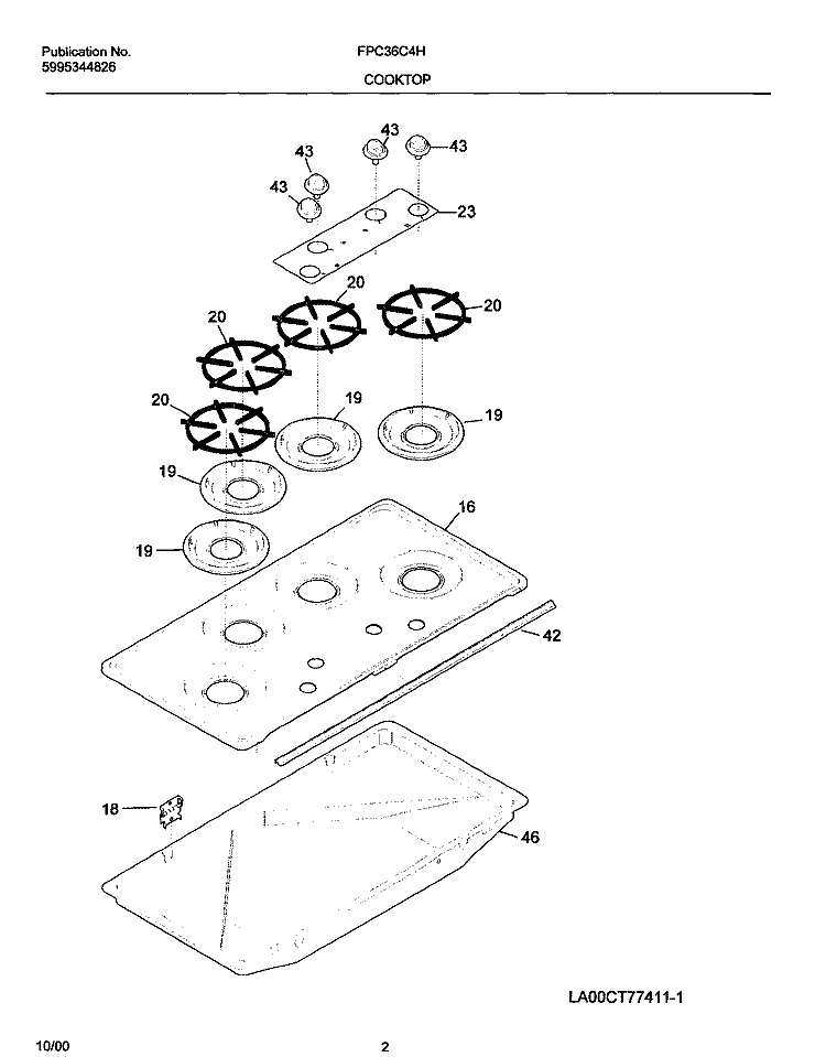 COOKTOP Diagram and Parts List for FPC36C4HWB  Frigidaire Cooktop