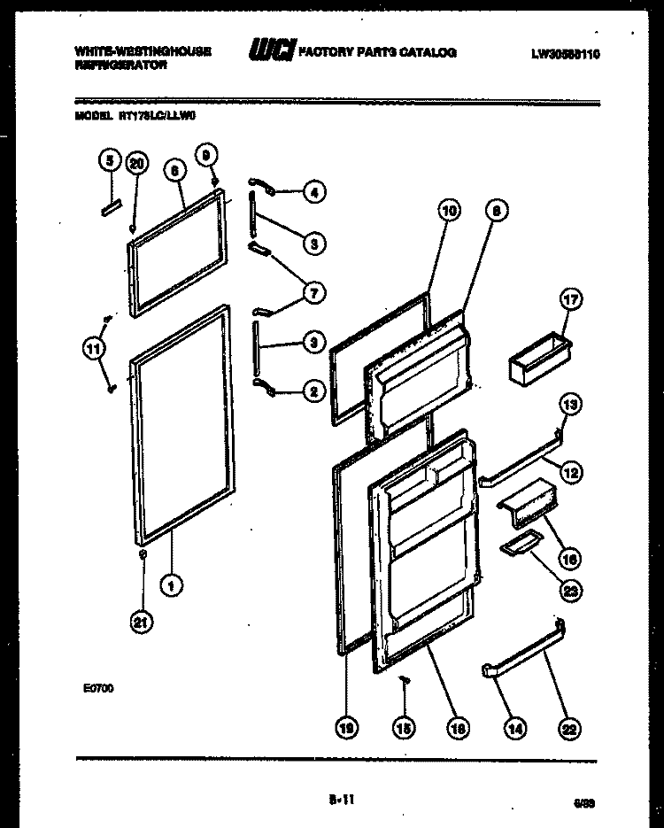 DOOR PARTS Diagram and Parts List for RT175LCV0  Frigidaire Refrigerator