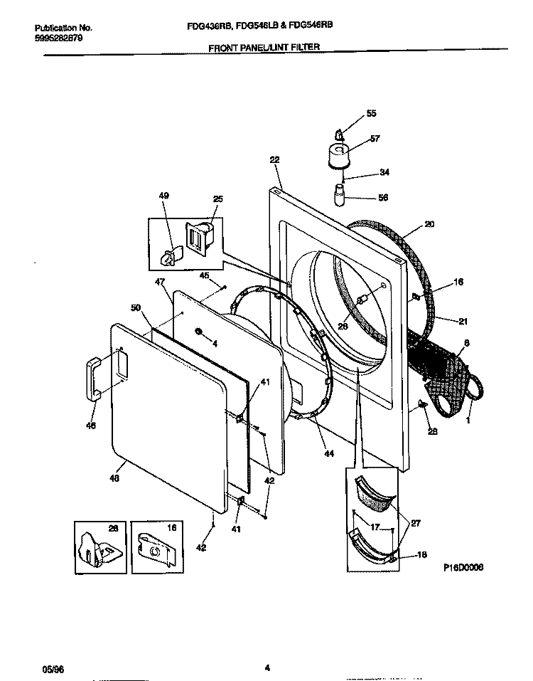 FRONT PANEL / LINT FILTER Diagram and Parts List for FDG546RBT2  Frigidaire Dryer