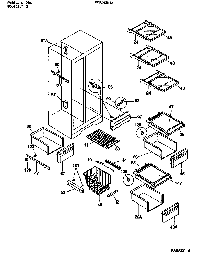 SHELVES, WATER TANK, 3 DOOR MULLION Diagram and Parts List for FRS26XRAB1  Frigidaire Refrigerator