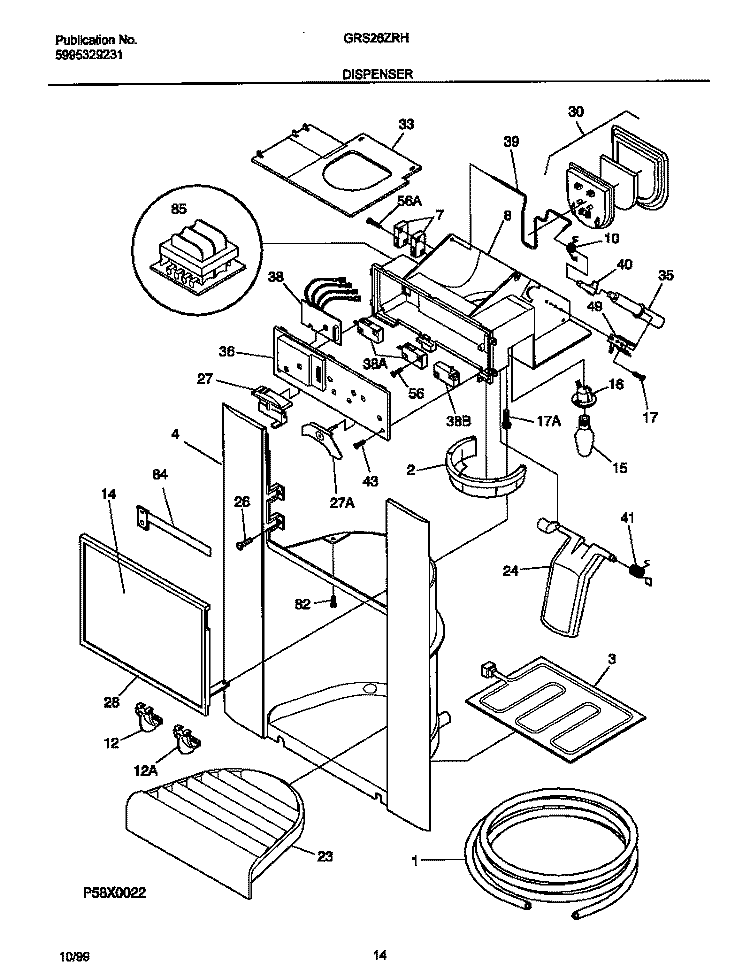 ICE DISPENSER Diagram and Parts List for GRS26ZRHW2  Gibson Refrigerator