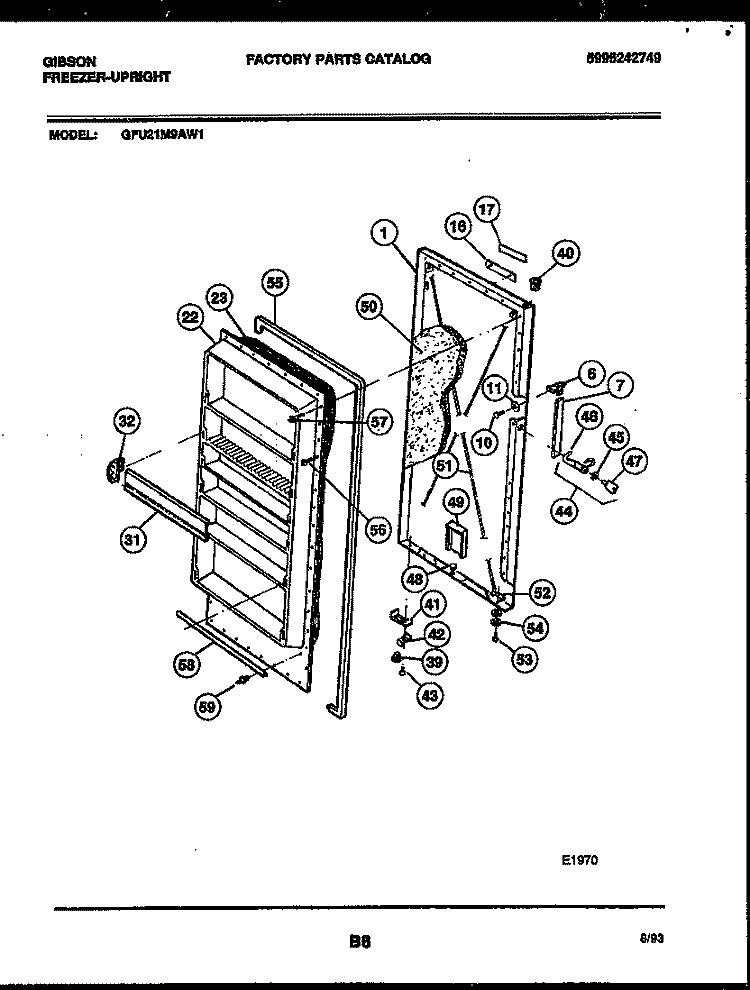DOOR PARTS Diagram and Parts List for GFU21M9AW1  Gibson Freezer