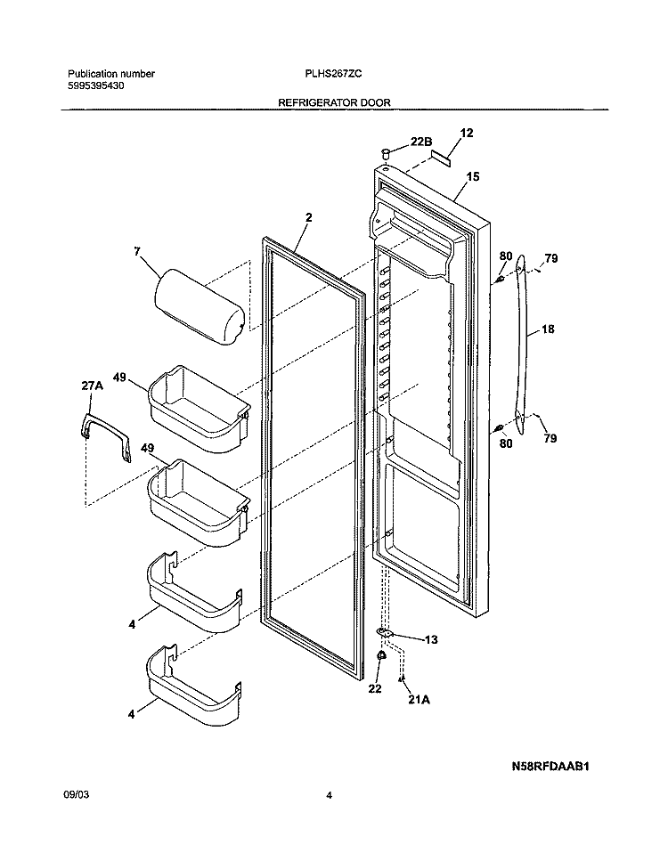 REFRIGERATOR DOOR Diagram and Parts List for PLHS267ZCB2  Frigidaire Refrigerator