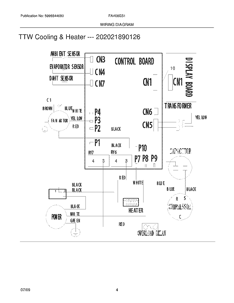 WIRING DIAGRAM Diagram and Parts List for FAH08ES1TA  Frigidaire Air Conditioner
