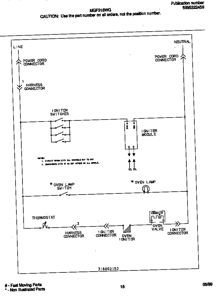 WIRING DIAGRAM Diagram and Parts List for MGF316WGSD  Frigidaire Range