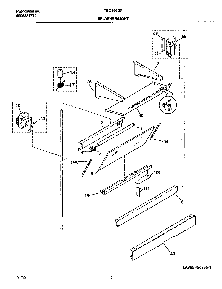 SPLASHER Diagram and Parts List for TEO356BFW3  Tappan Range