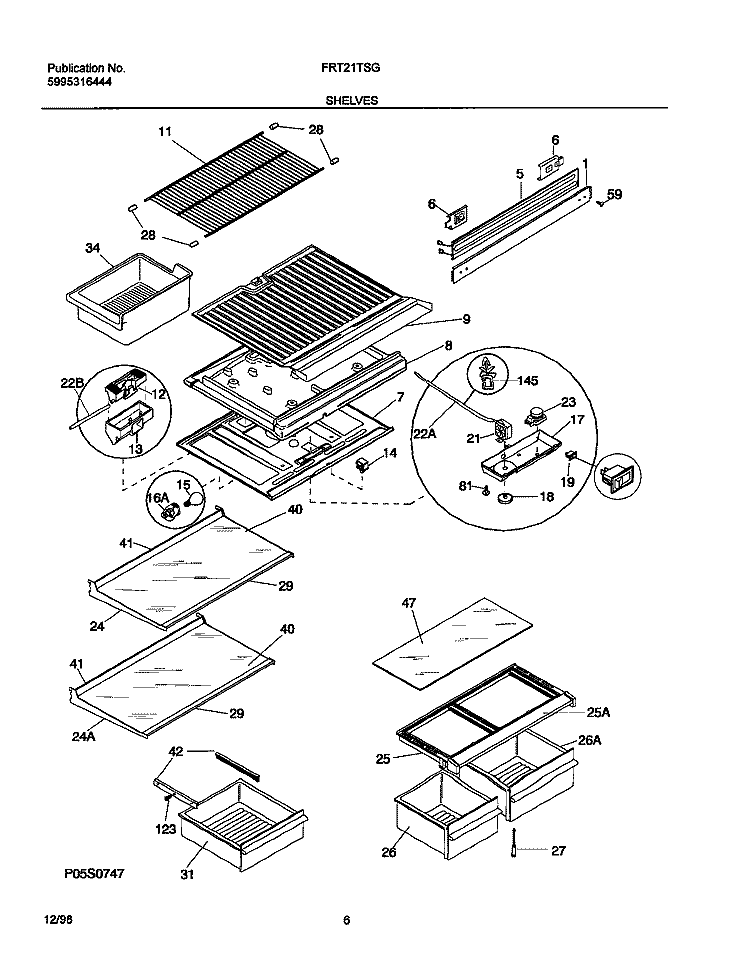 SHELVES Diagram and Parts List for FRT21TSGD2  Frigidaire Refrigerator