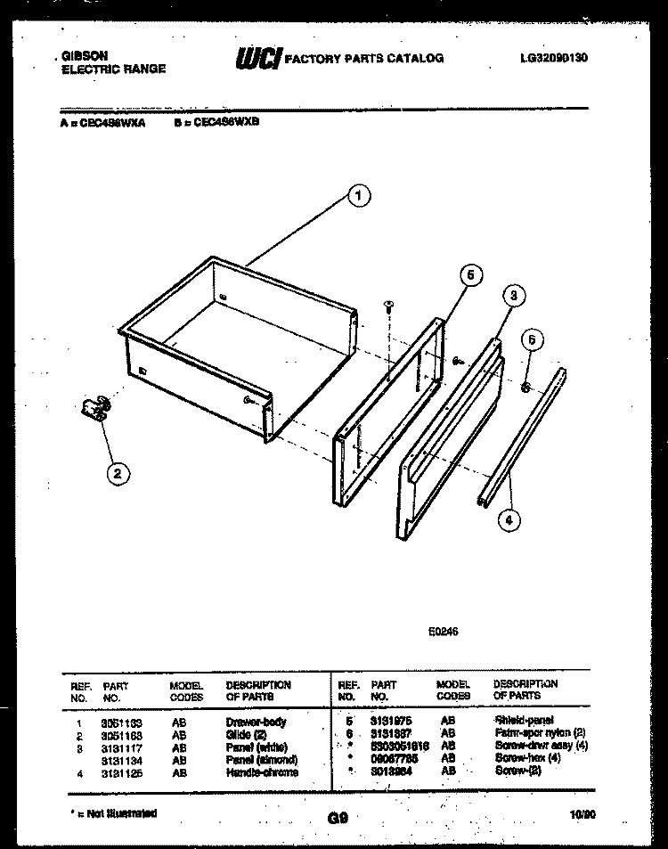 DRAWER PARTS Diagram and Parts List for CEC4S6WXB  Gibson Range