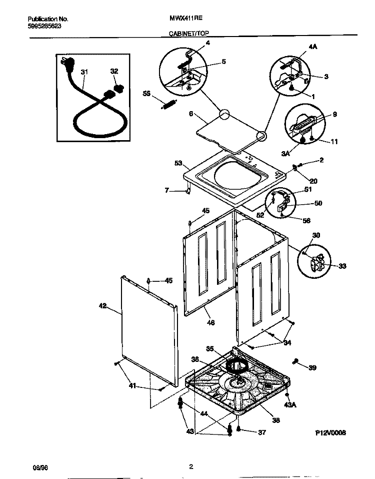 CABINET / TOP Diagram and Parts List for MWX411REW0  Frigidaire Washer