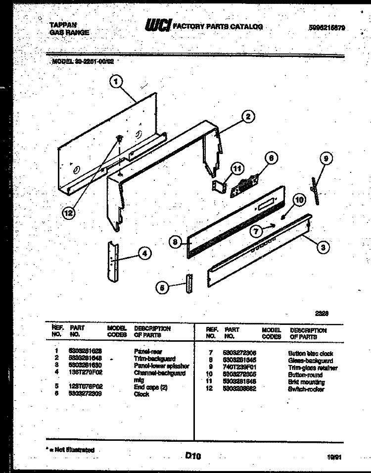 BACKGUARD Diagram and Parts List for 30-2251-00-02  Tappan Range