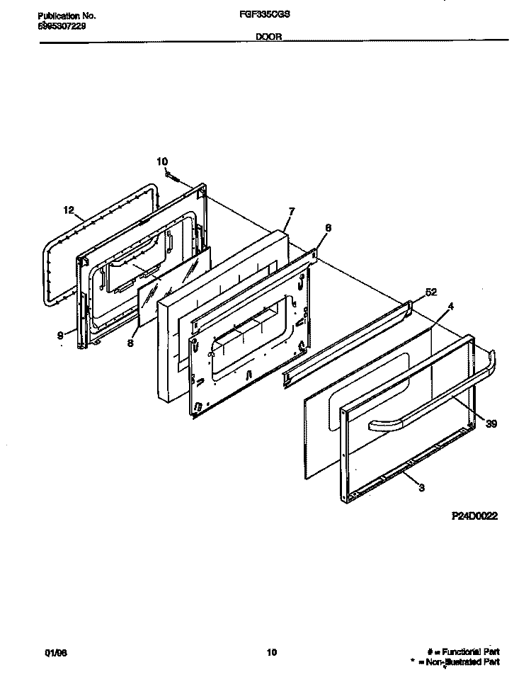 DOOR Diagram and Parts List for FGF335CGTA  Frigidaire Range