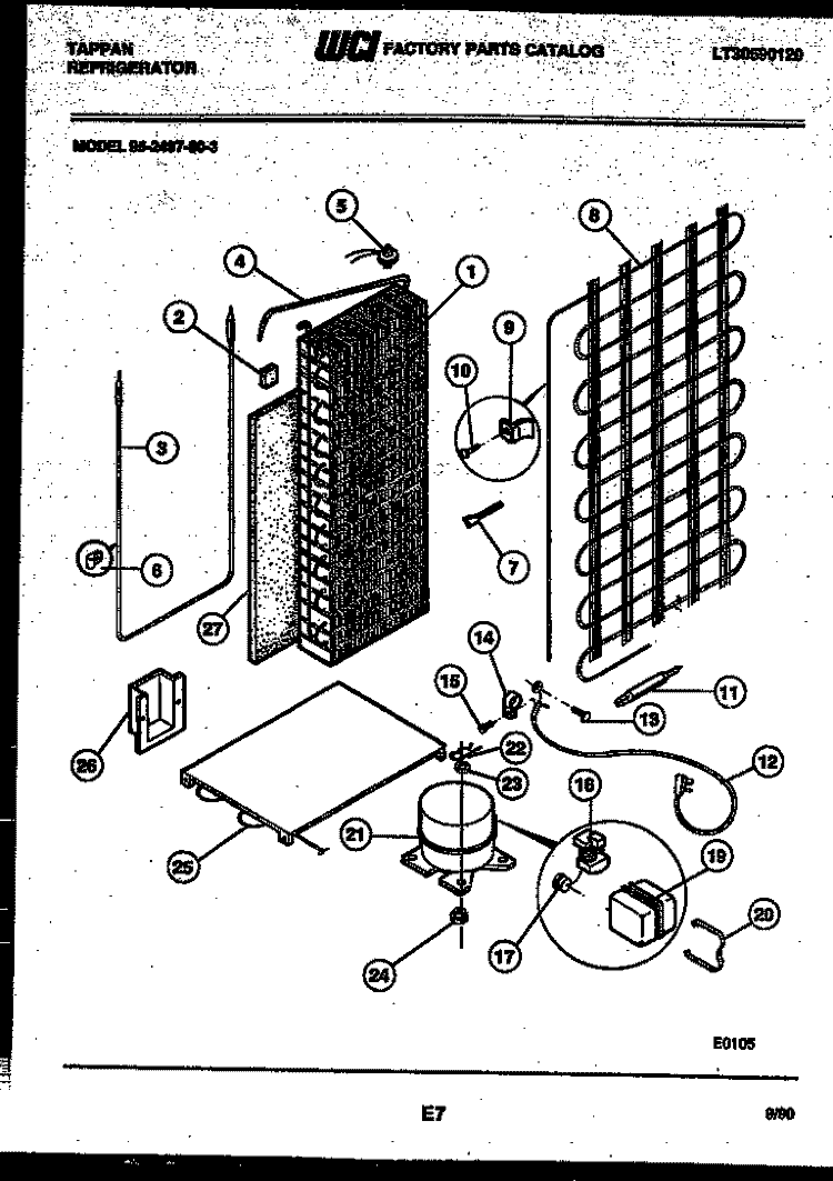SYSTEM AND AUTOMATIC DEFROST PARTS Diagram and Parts List for 95-2497-57-03  Tappan Refrigerator