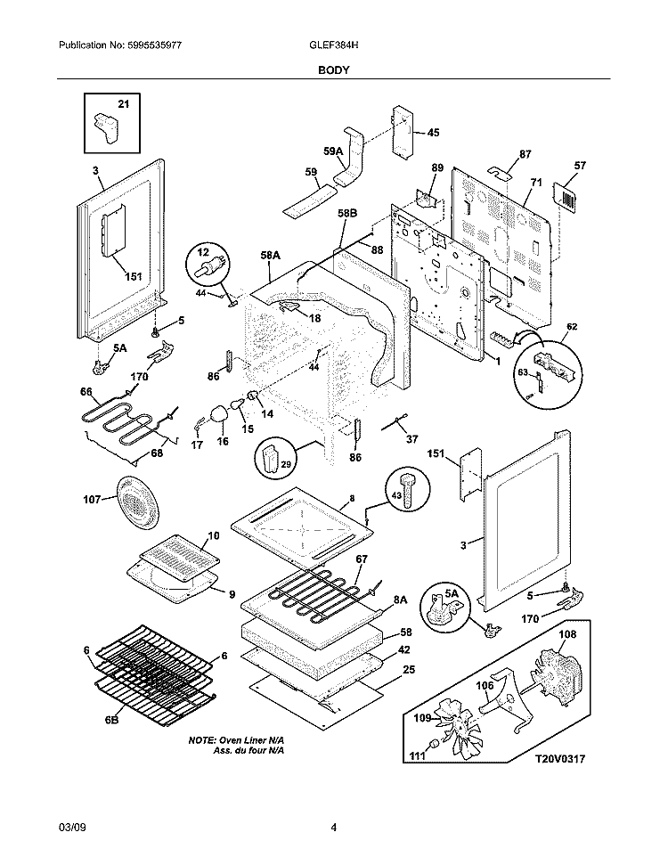 BODY Diagram and Parts List for GLEF384HQB  Frigidaire Range