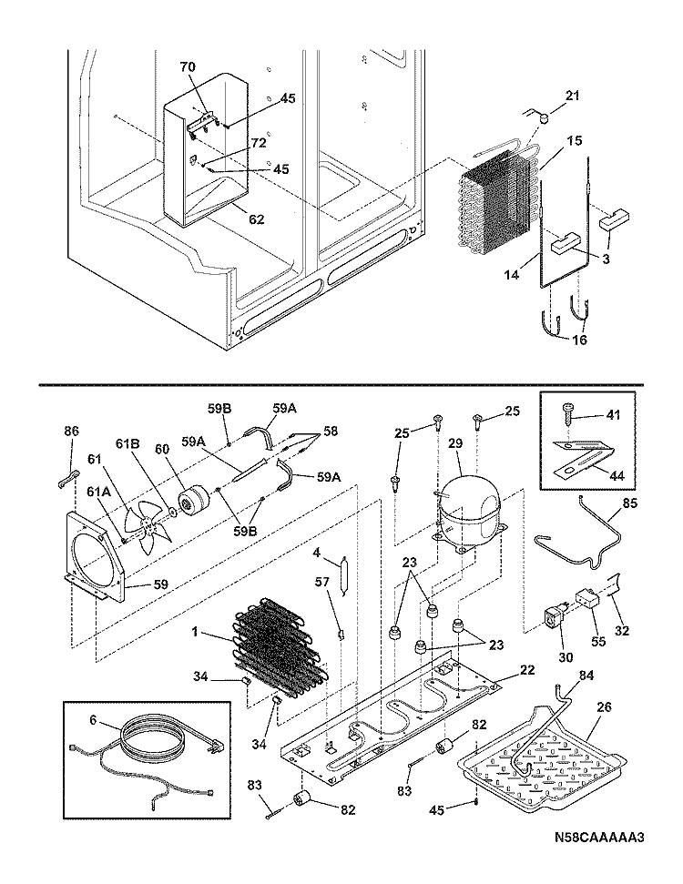 SYSTEM Diagram and Parts List for FRS23R4AB0  Frigidaire Refrigerator