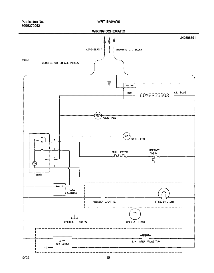WIRING SCHEMATIC Diagram and Parts List for WRT18A0AW6  Westinghouse Refrigerator