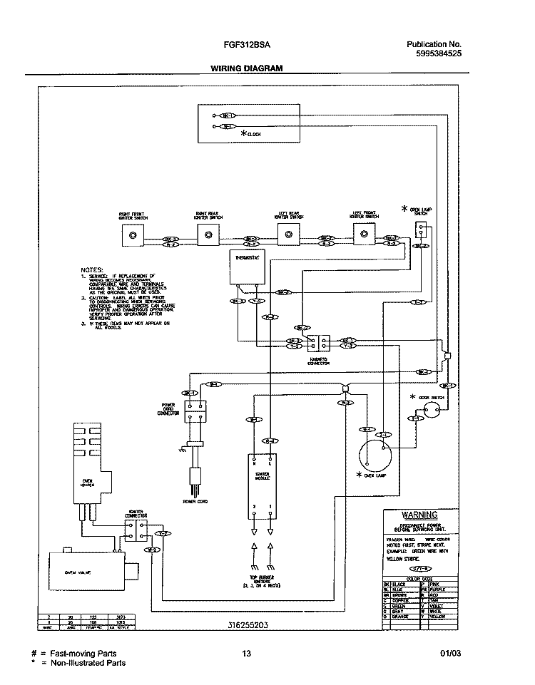 WIRING DIAGRAM Diagram and Parts List for FGF312BSA  Frigidaire Range