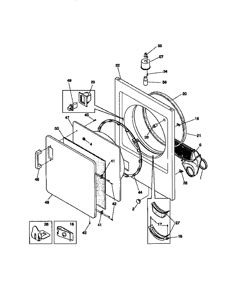 FRONT PANEL / LINT FILTER Diagram and Parts List for FDG546RBT1  Frigidaire Dryer