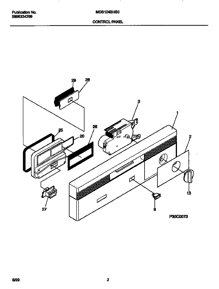 CONTROL PANEL Diagram and Parts List for MDB124BHS0  Frigidaire Dishwasher